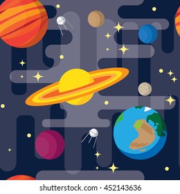 Flat pattern planets, sky, space, milky way