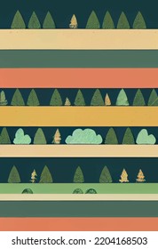 flat pattern of trees in the style of Maurice Sendai