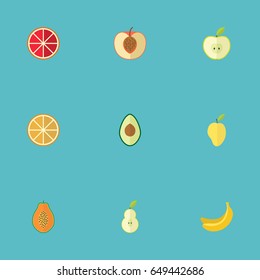 Flat Pawpaw, Jungle Fruit, Duchess And Other Vector Elements. Set Of Fruit Flat Symbols Also Includes Jungle, Orange, Pawpaw Objects.