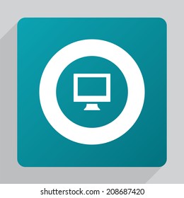flat pc icon, white on green background 