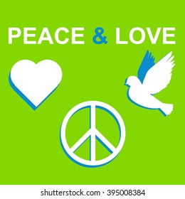 Flat peace and love green background