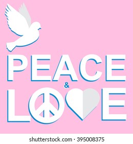 Flat peace and love pink background