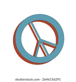 Flat peace symbol with overlapping blue and red outlines on white background in minimalist graphic style