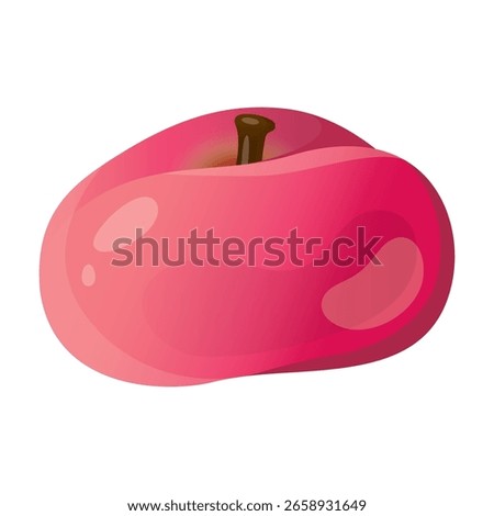 Flat peach Vector food icons of fruits. Donut, fig peach. Saturn peach. Ripe and juicy, isolated on white background. Whole peach fruit, half with pit and a piece.