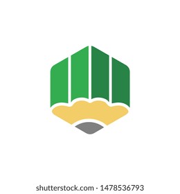 Flat pencil icon design. Hexagon shaped logo concept. Isolated on white background - Vector