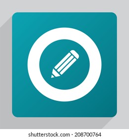 flat pencil icon, white on green background 