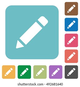 Flat pencil icons on rounded square color backgrounds.