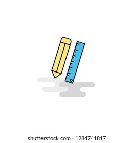 Flat Pencil and scale Icon. Vector