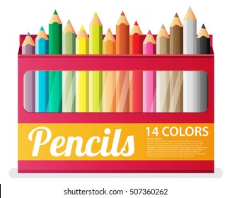 Flat Pencils in box. Vector illustation.