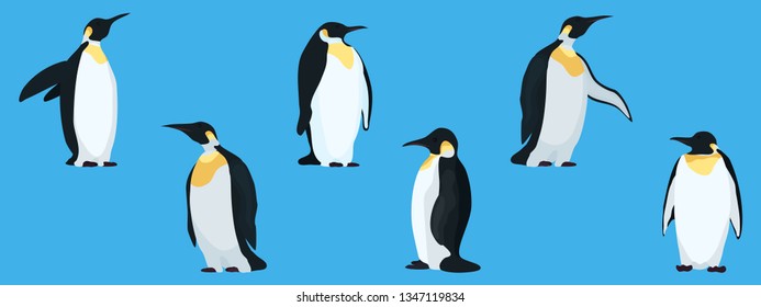flat penguins on a blue background selection of bright