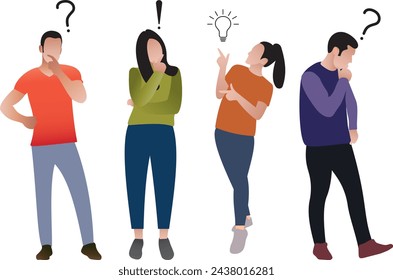 Flat people asking questions and thinking vector illustration
