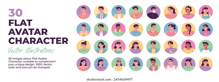 Flat People Avatar Character Illustration. Mega Set. A collection of character avatars suitable for use on your social media profile. Vector Illustration