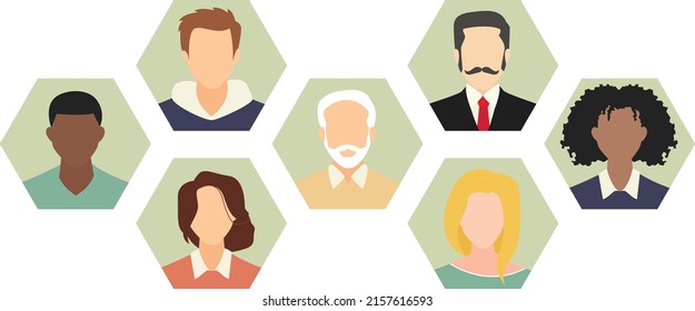 flat people avatar set. different men and women characters collection