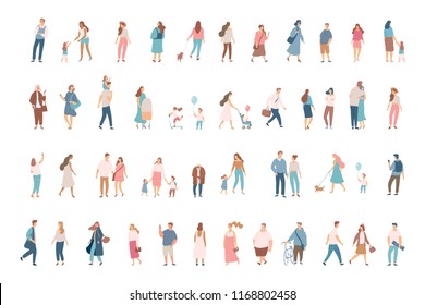 Flat People big vector set isolated on white background.Crowd .Male and female flat  characters. 