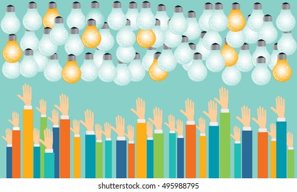 flat people business hand with light bulb for business creative thinking idea concept . business vote.business opinion and comment