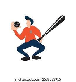 flat people character holding a baseball bat