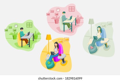 Personajes de personas planas en la oficina 