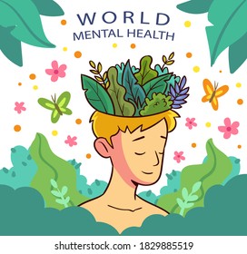 Flat People Character in World Mental Health Day Celebration Poster 