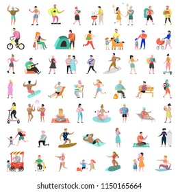 Flat People Characters Collection. Man and Woman Cartoons in Various Actions, Poses and Activities. Outdoor Active People. Vector illustration