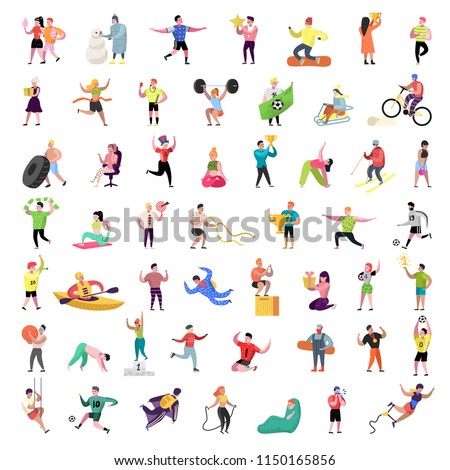 Flat People Characters Collection. Man and Woman Cartoons in Various Actions, Poses and Activities. Sport, Active People. Vector illustration