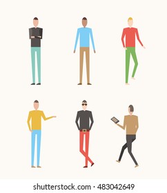 Flat People Characters in Different Situations.