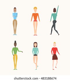 Flat People Characters in Different Situations.