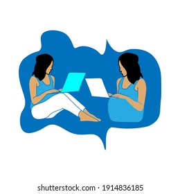 flat people characters playing laptop