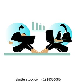 flat people characters playing laptop