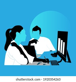 flat people characters playing laptop