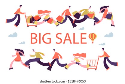 Flat People Characters with Shopping Bags.Vector illustration. 	
Black Friday