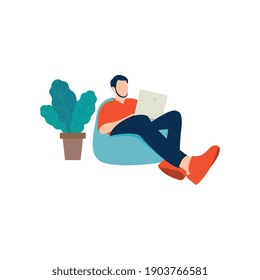 Flat people characters work at home, design illustration