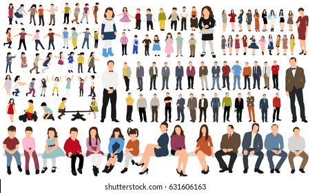 flat people, collection, girls, men, children