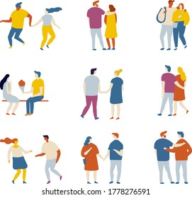 gente llana, pareja en vector de amor aislada en blanco. Pareja enamorada pasa tiempo juntos