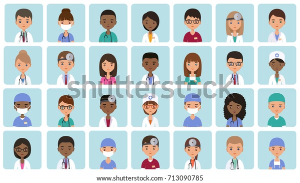 Vector De Stock Libre De Regalias Sobre Medicos Enfermeras Y Cirujanos Avatares Animados 713090785