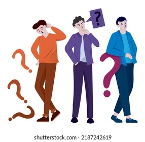 Flat people group asking questions, Questioning people icon, hand drawn style vector illustration.