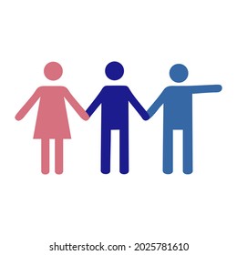 Flat people icon. Uniting people with common interests goals. A working team with a leader indicating movement. Icon of trust, friendship and mutual support for templates and web design. Vector.