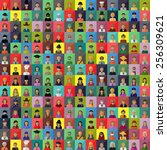 Flat People Icons, Different Occupation: Waiter, Police, Miner, Firefighter, Surgeon, Clown, Judge, Astronaut, Barman, Sailor, Hipster, Gentleman, Worker -On Mosaic Background,Vector, Graphic Design  