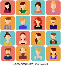 Flat people icons set. Flat Set of female icons. Flat Set of male icons. Stock vector.