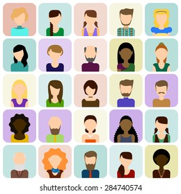 Flat people icons set. Flat Set of female icons. Flat Set of male icons. Stock vector.