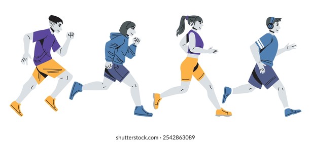 Gente plana trotando o corriendo ilustración