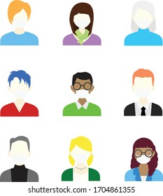 Flat people with mask icons