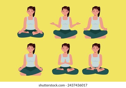 Flat people meditating illustration, yoga
