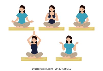 Flat people meditating illustration, yoga
