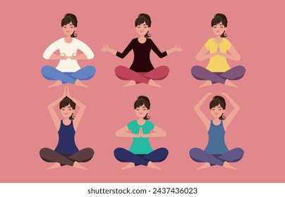 Flat people meditating illustration, yoga
