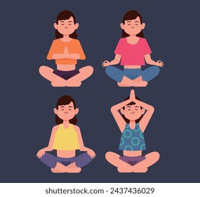 Flat people meditating illustration, yoga
