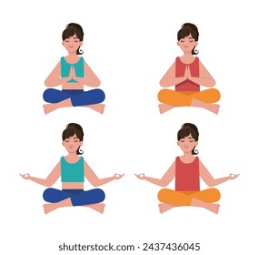 Flat people meditating illustration, yoga
