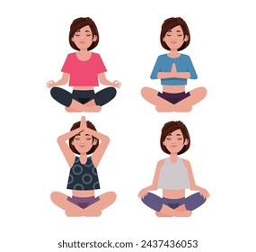 Flat people meditating illustration, yoga
