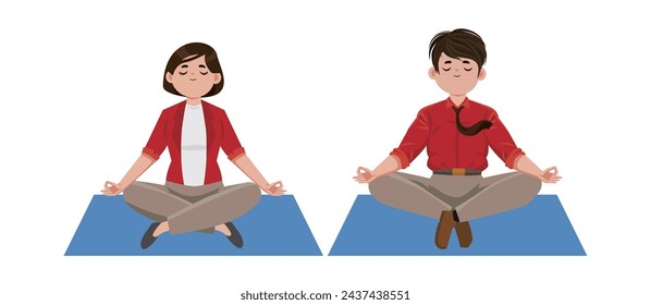 Flat people meditating illustration, yoga