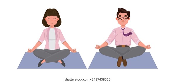 Flat people meditating illustration, yoga