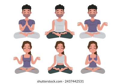 Flat people meditating illustration, yoga